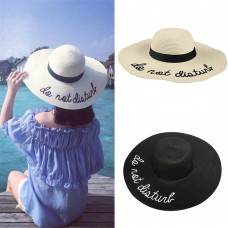 Mujer Summer Wide Brim Straw Hat Letter Embroidery Floppy Beach Hat w/ Ribbon  eb-73615141